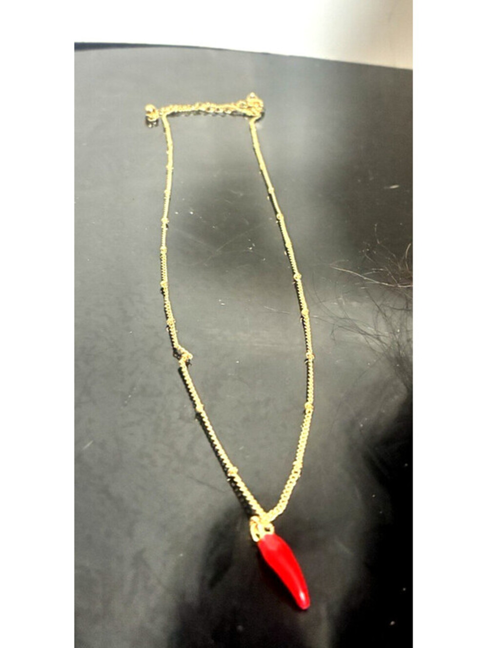 Petite Red Pepper Necklace Thin Chain 8" Adjustable Satellite Bead Chain